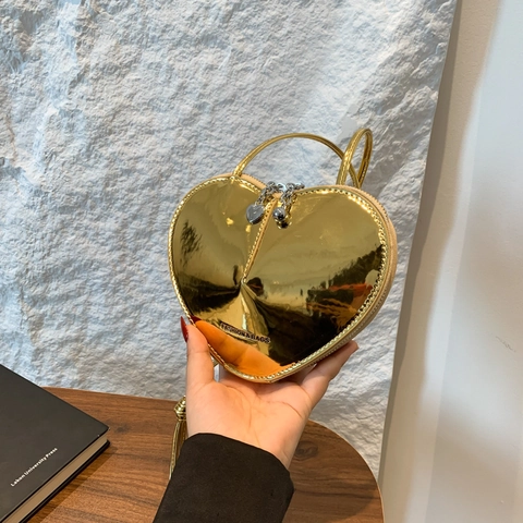 Borsa A Tracolla A Cuore Da Donna Pelle PU Lucida Metallica Tracolla Regolabile Y2K Trendy Piccola Borsa Alla Moda