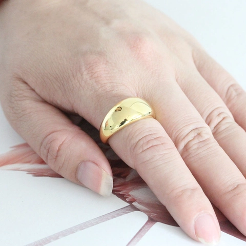 Minimalist Plain Band Ring 18K Gold Plated Stainless Steel Geometric Curved Smooth Wide Surface Jewelry For Women