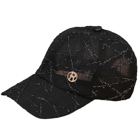 Women Mesh Baseball Cap Breathable Sun Protection Fashionable Adjustable Embroidery Letter Metal Decor Duck Tongue Hat