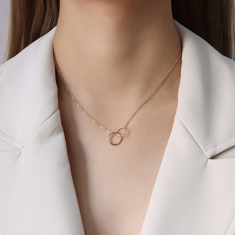Minimalist Interlocking Double Rings Necklace And Bracelet Titanium Steel 18K Gold Plated Fashion Jewelry For Women