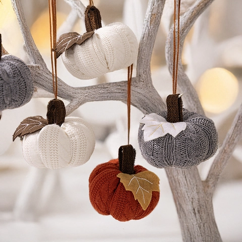 Handmade Knitted Pumpkin Ornament Thanksgiving Fall Harvest Decor Soft Polyester Mini Pumpkin Table Decoration For Autumn Party