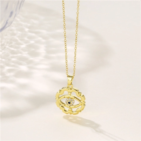 Evil Eye Halskette Edelstahl Zirkon Türkisch Rund Anhänger Retro Vintage Schmuck Für Frauen Geschenk Accessoire
