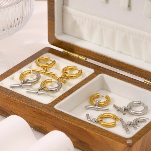 T-Bar Creolen 18K Vergoldet Edelstahl Wasserdicht Hypoallergen Geometrisch Minimalistisch Für Damen