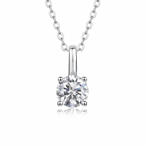 Collier Pendentif en Argent Sterling 925 Moissanite Coupe Ronde Solitaire 1ct Diamant Quatre Griffes Or Blanc