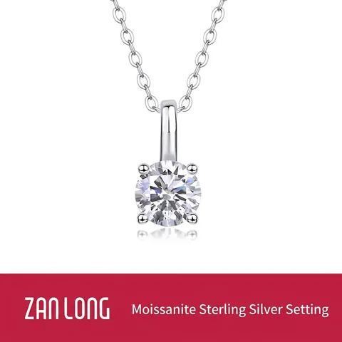 925 Sterlingsilber Moissanit Anhänger Halskette Rundschliff Solitär 1ct Lab Diamond Vier-Krallen Weißgold Schmuck