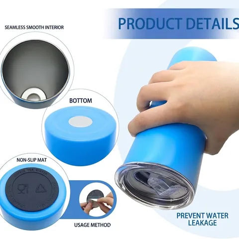 Double Wall Vacuum Insulated Tumbler 304 Stainless Steel Slender Straight Travel Cup With Lid And Straw For Cold Hot Drinks