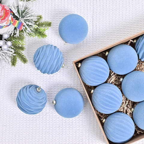Palle Di Natale In Velluto Floccato Plastica Eleganti Decorazioni Appendibili Per Albero Di Feste Texture Miste