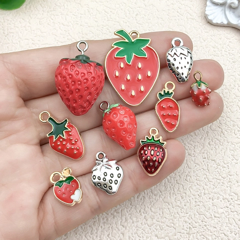 Erdbeer Anhänger Charms Legierung Emaille Harz Süße Früchte Für DIY Schmuckherstellung Armband Halskette Ohrring Zubehör