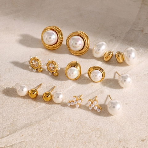 Orecchini A Lobo Con Künstliche Perle Eleganti In Acciaio Inossidabile Placcato Oro Geometrici Retro Gioielli Per Donna Impermeabile Ipoallergenico