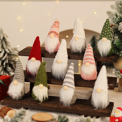 Ornamenti Appesi Gnomo Di Natale Tessuto A Maglia Pelliccia Sintetica Bambola Elfo Senza Volto Decorazioni Natalizie