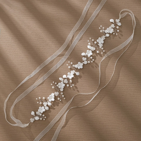 Fascia Per Capelli Da Sposa Con Fiori In Ceramica Künstliche Perle Di Imitazione E Cristalli Accessori Matrimonio