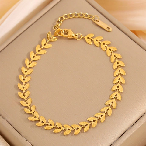 Elegante Bracciale In Acciaio Inossidabile Da Donna Design Foglia Catena A Strati Perla Artificial Gioielli Di Moda Regolabili