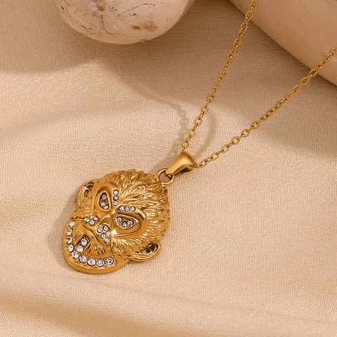 Collana Con Ciondolo Testa Di Scimmia Acciaio Inossidabile Placcato Oro 18K Con Strass Gioielli Hip Hop Punk
