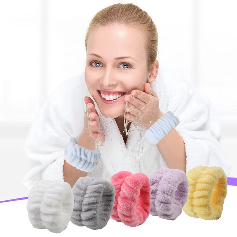 Soft Plush Face Washing Wristbands And Headband Absorbent Coral Fleece Spa Wrist Wash Band For Women Skincare Beauty