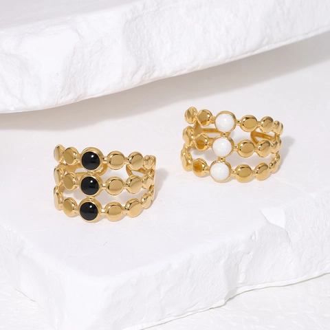 Retro Drielaagse Open Ring 18K Verguld Roestvrij Staal Emaille Geometrisch Rond Minimalistisch Verstelbaar Sieraden