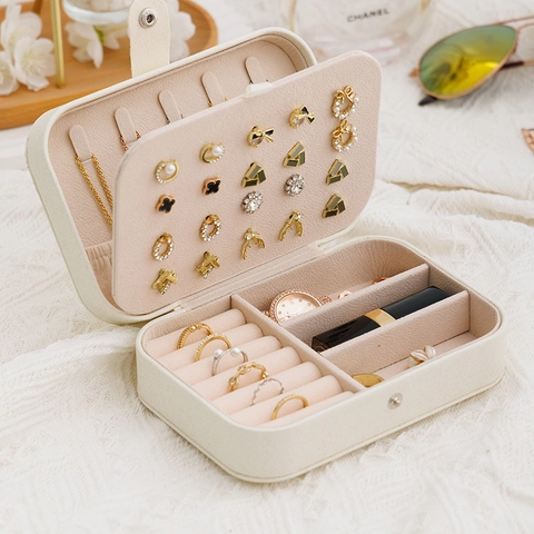 Portable PU Leather Jewelry Box Traveling Jewelry Storage Case For Earrings Rings Necklaces Organizer Mini Jewel Holder Case Women Gift