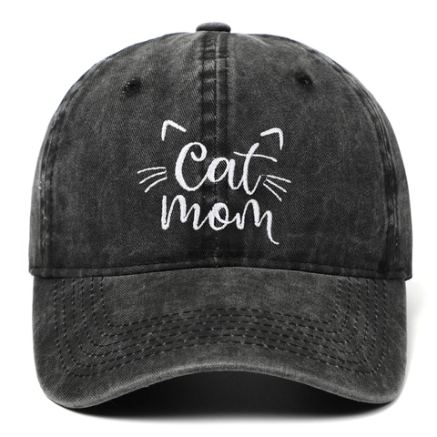 Vintage Washed Cotton Baseball Cap Cat Mom Embroidery Adjustable Casual Outdoor Sun Hat For Pet Lovers Gift