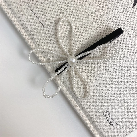 Elegante Kunstparelbloem Haarclip Koreaanse Stijl Legering Geweven Florale Eendensnavel Zijclip Voor Dames