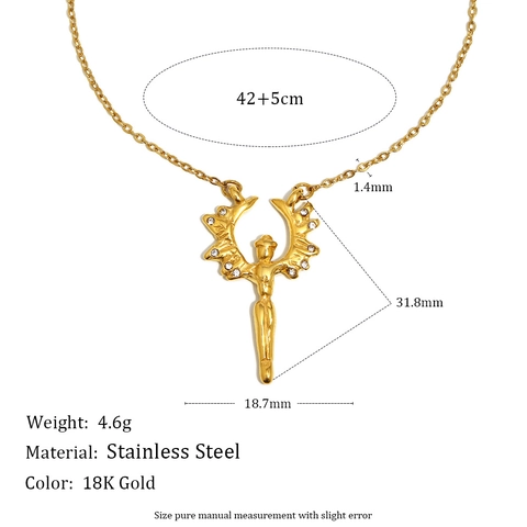 Collar Con Colgante De Ángel En Acero Inoxidable Chapado En Oro De 18K Con Diamantes De Imitación Joyería Vintage