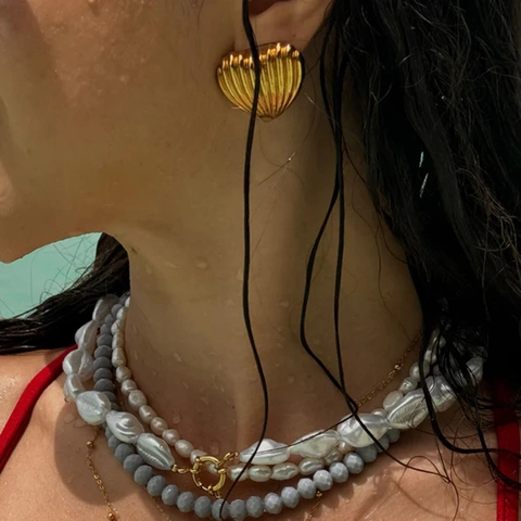 Pendientes De Botón De Corazón Texturizados De Acero Inoxidable Chapado En Oro De 18K Patrón Ondulado Joyería Minimalista Para Mujeres