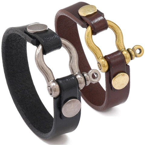 Bracciale In Vera Pelle Da Uomo Con Fibbia A Ferro Di Cavallo In Lega Stile Punk Retrò Polsino Minimalista