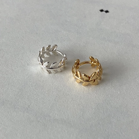 Orecchini A Cerchio Foglia Argento Sterling 925 Alloro Ramo D'Ulivo Huggie Gioielli Minimalisti Eleganti Donna