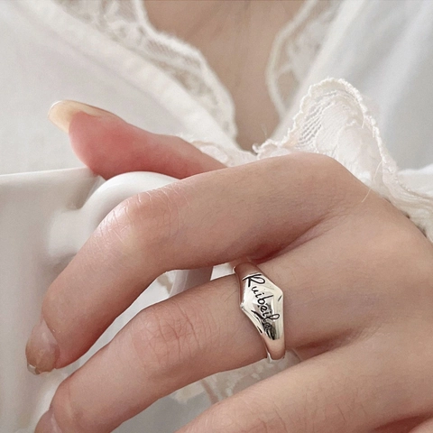 925 Sterling Silber Ring Minimalistisches Unregelmäßiges Bambusgelenk Buchstabe Graviert Verstellbar Offen Schmuck Für Damen