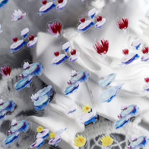 Impressionistische Seerosen Nagelkunst Aufkleber Ultradünne Wasserdichte Transparente Matte Ölgemälde Florale DIY Maniküre Dekor