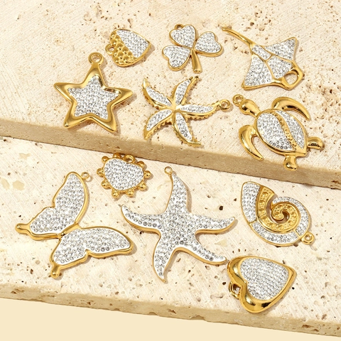 Ciondoli In Acciaio Inossidabile E Strass Fai Da Te Ciondoli Stella Cuore Farfalla Forme Vita Marina Placcato Oro