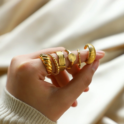 Minimalistische Roestvrijstalen Ringen Voor Dames Heren Geometrische Hart Golf Getextureerde Bandringen Mode Sieraden