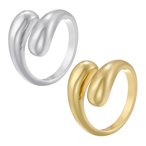 Minimalist Copper Gold Plated Open Ring For Women Ins Style Irregular Water Drop Snake Shape Adjustable Jewelry Gift Finger Ring