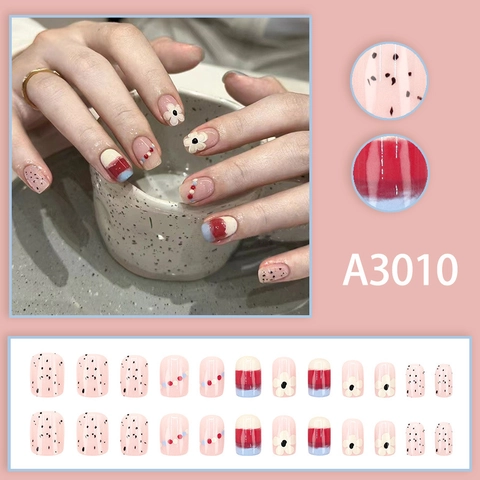 Short Press On Nails Colorful Plastic Floral Star Pattern Ins Style Sweet Artificial Finger Nail Tips For Women