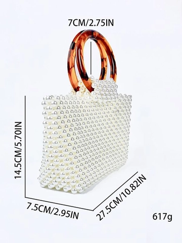 Handgefertigte Künstliche Perlenhandtasche Mit Rundem Harzgriff Elegante Retro Mode Für Frauen