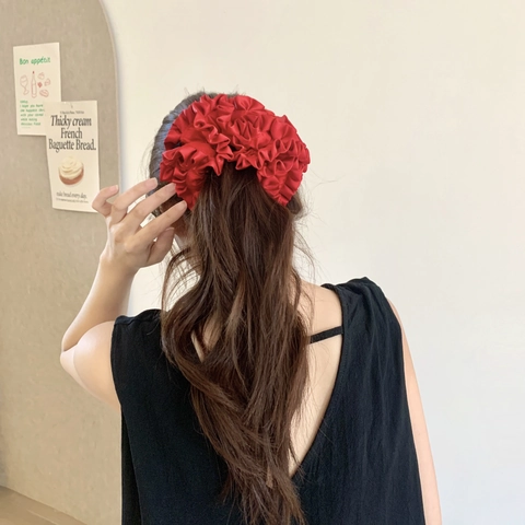 Elastico Per Capelli In Tessuto Satinato Oversize Pieghettato Elegante Stile Francese Accessori Capelli Donna