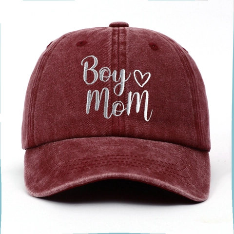 Gewaschene Baumwolle Baseballkappe Mit Boy Mom Dad Herz Bestickung Verstellbar Distressed Hip Hop Casual Hut Geschenk