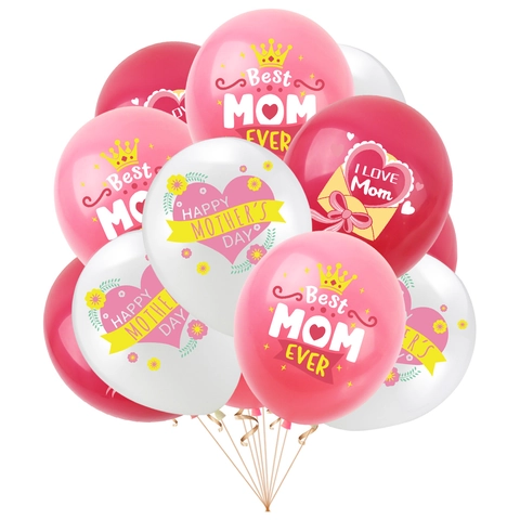 Mothers Day Party Latex Balloons Colorful Heart Crown Flower Printed Celebration Decoration For Mom