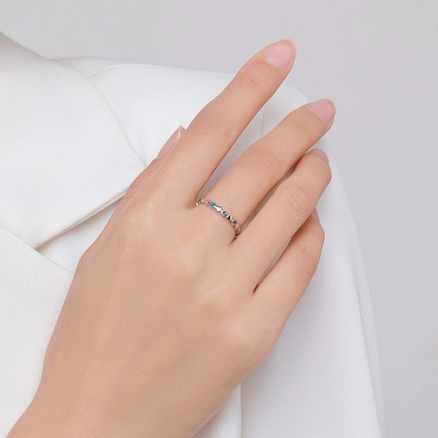 Bunter Emaille S925 Sterlingsilber Ring Herz Stern Unendlichkeit Form Minimalistischer Eleganter Schmuck Damen