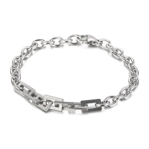 Men Stainless Steel Bracelet Punk Rock Style Geometric Square Link Cable Chain Polished Hand Jewelry