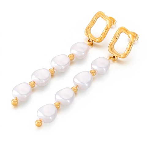 Orecchini Pendenti Geometrici in Acciaio Inossidabile Con Perle Artificiali Eleganti Placcati Oro Rosa a Frange Lunghe Gioielli Donna