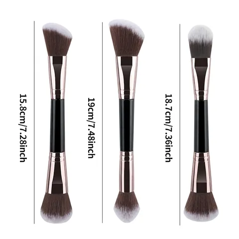 Doppelseitiger Make-Up-Pinsel Weiche Kunstfaser Kunststoffgriff Aluminiumrohr Grundierung Puder Rouge Kosmetikwerkzeug