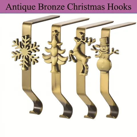 Ganchos Calcetines Navidad Metal Antiguo Para Chimenea Diseño Copo Nieve Reno Muñeco Nieve Árbol Gancho
