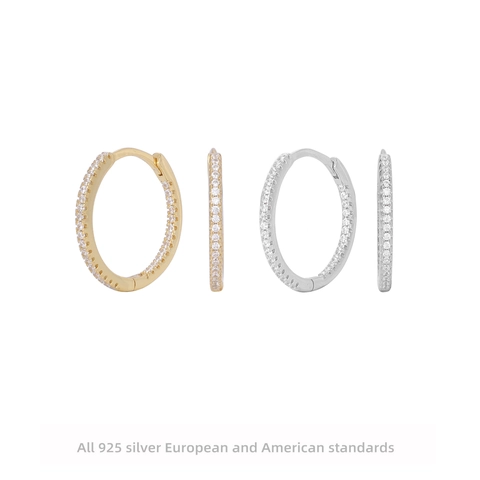 925 Sterling Silver Hoop Earrings With Sparkly Cubic Zirconia Minimalist Geometric Round Ear Buckles Women Elegant Jewelry