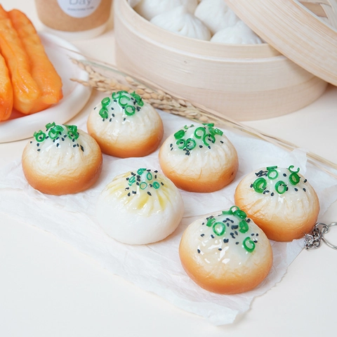 Realistic Simulation Food Keychain PVC Pan-Fried Steamed Bun Model Bag Pendant Decor Novelty