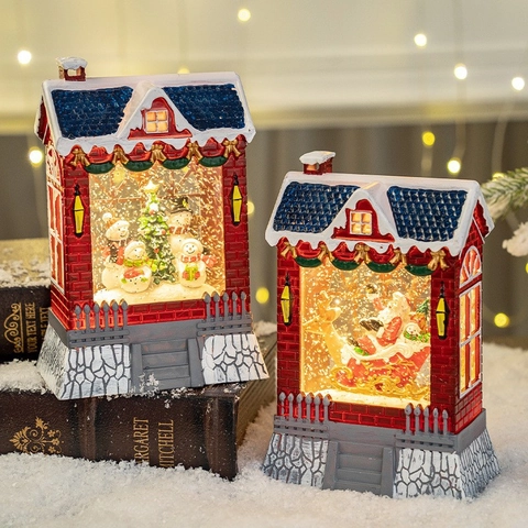 Farol De Casa Con Globo De Agua De Navidad LED Iluminado Música Nieve Giratoria Decoración Navideña