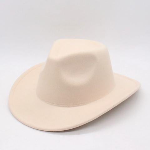 Unisex Wide Brim Fedora Hat Cashmere Wool Felt Vintage Western Cowboy Jazz Cap Solid Color Elegant Retro Fashion
