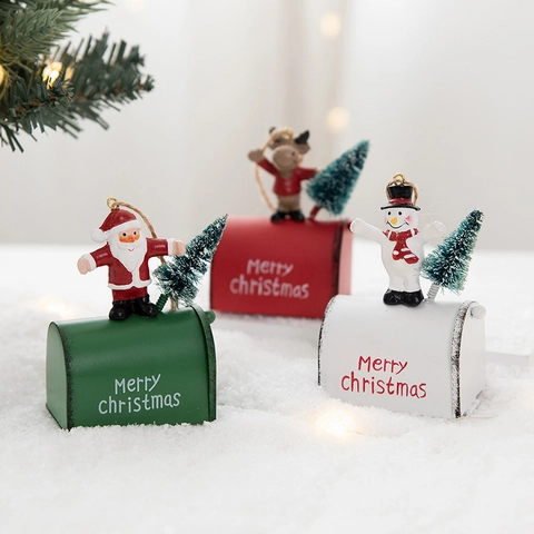 Christmas Mailbox Hanging Ornament Iron Metal Resin Reindeer Santa Snowman Mini Tree Festive Holiday Decor