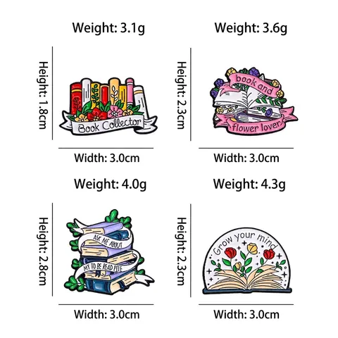 Cartoon Boekenserie Emaille Speld Brosche Bloem Boekenliefhebber Badge Creatieve Legering Reversspeld Voor Rugzak Kleding Decor Cadeau