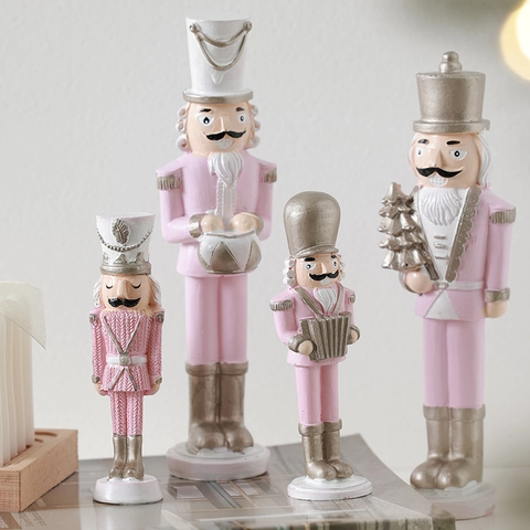 Nutcracker Soldier Ornaments Resin Pink Christmas Tree Hanging Decor Desktop Figurines Nordic Style Holiday Gifts