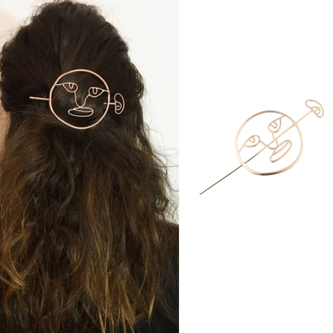 Minimalistisches Abstraktes Gesicht Legierung Haarnadel Für Frauen Hohl Metall Haarklammer Künstlerisches Haar Accessoire