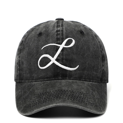 Embroidered Letter L Washed Cotton Baseball Cap Retro Vintage Adjustable Sunscreen Outdoor Casual Snapback Hat